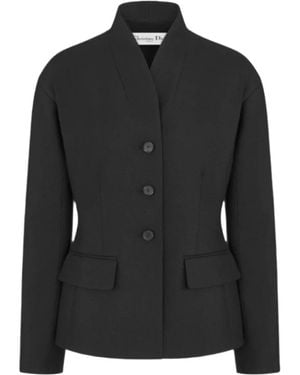 Dior Stijlvolle Wol Zijden Aansluitende Blazer - Zwart