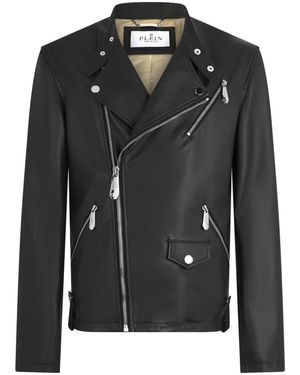 Philipp Plein Nappa Leder Moto Jacke - Schwarz