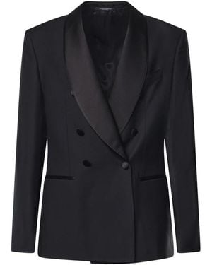 Dolce & Gabbana Kostuums ,Zwart ,Wol Dubbelrijige Blazer Van Wol En Zijde - Blauw