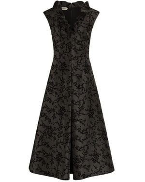 Alberta Ferretti Kleedjes ,Veelkleurig ,Flocked Floral Mikado Midi Jurk - Zwart