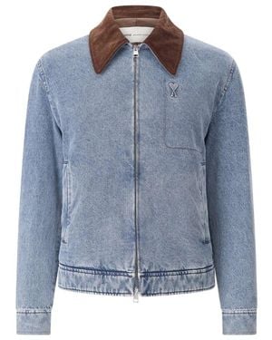 Ami Paris Jassen ,Blauw ,Katoen Vintage-Wash Overshirt