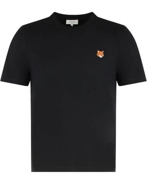 Maison Kitsuné Tops ,Zwart ,Katoen Ronde Hals Katoenen T-Shirt