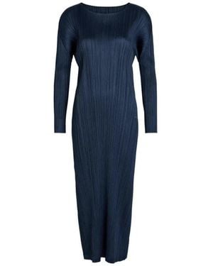 Issey Miyake Pleated Long-Sleeve Maxi Dress - Blue