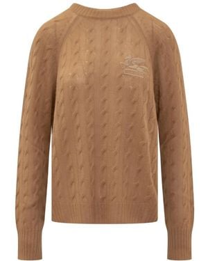 Etro Cashmere Trui Met Pegasus Borduurwerk - Bruin