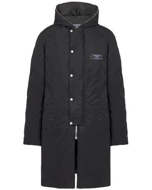 Balmain Jassen ,Zwart ,Nylon Lange Gewatteerde Nylon Jas