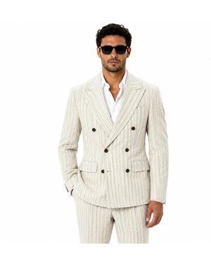Dolce & Gabbana Jassen ,Linnen Gestreepte Double-Breasted Linnen Jas - Naturel