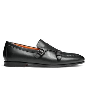 Santoni Polierter Double Monk Loafer - Schwarz