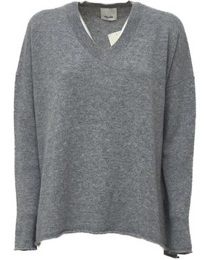 Allude V-Hals Gebreide Trui - Grijs