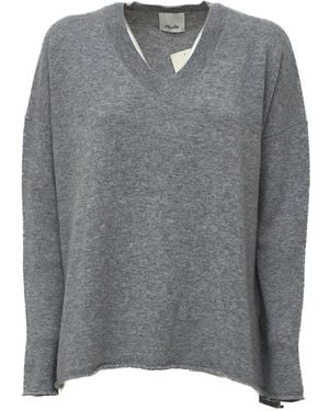 Allude V-Ausschnitt Strickpullover - Grau