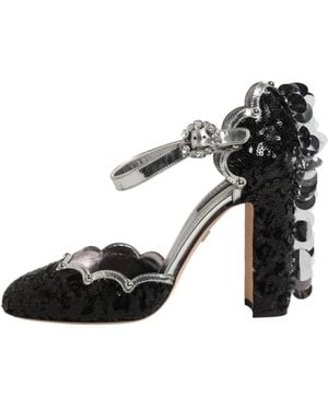 Dolce & Gabbana Sequin Ankle Strap Sandals Shoes - Black