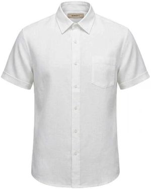 40weft Overhemden ,Wit ,Linnen Kort Mouw Shirt Met Zak