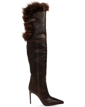 DSquared² Schoenen ,Bruin ,Leer Laarzen Met Hak En Bont - Zwart