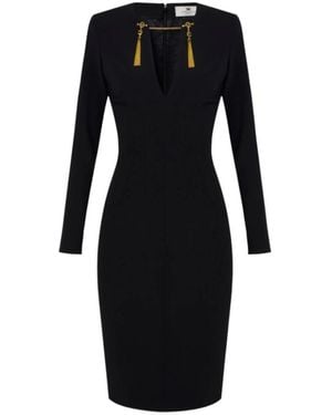 Elisabetta Franchi Lange Crêpe Jurk Met Juwelenketting - Zwart