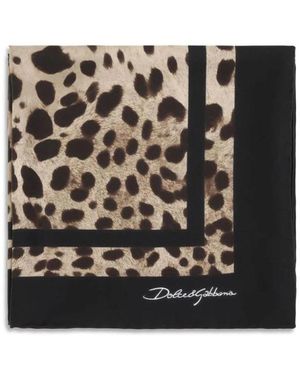 Dolce & Gabbana Accessoires ,Veelkleurig ,Zijden Sjaal Met Luipaardprint - Zwart