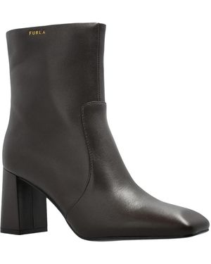 Furla Schoenen ,Bruin ,Leer Enkellaarsjes Met Blokhak - Zwart