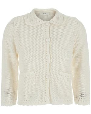 DUNST Collared Crochet Cardigan - Weiß