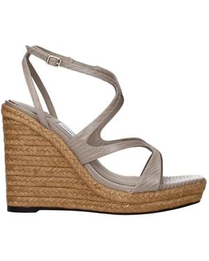 Jimmy Choo Graue Ledersandalen Mit Keilabsatz Und Vintage-Effekt - Mettallic