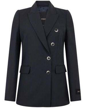 Pinko Jassen ,Blauw ,Wol Gestreepte Blazer Met Decoratieve Knopen