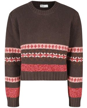Roberto Collina Truien & Vesten ,Bruin ,Wol Girocollo Ml Riga Mouliné - Rood