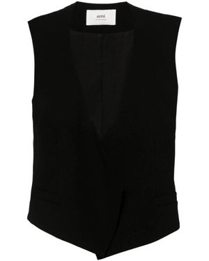 Ami Paris Asymmetrisch Vest Aan De Voorkant - Zwart