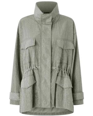 Pinko Jassen ,Grijs ,Technische Parka Met Mini-Studs Met Strass-Effect
