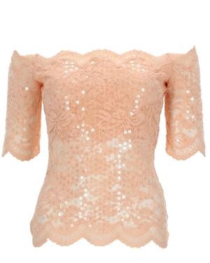Rabanne Off-Shoulder Versierde Kant Top - Roze