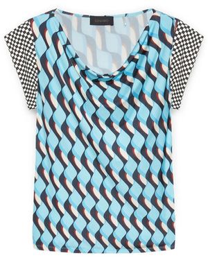 Elena Miro Overhemden ,Blauw ,Polyester Geometrisch Print T-Shirt