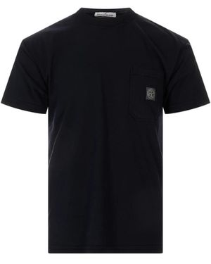 Stone Island Tops ,Blauw ,Katoen T-Shirt Van Jersey Met Korte Mouwen - Zwart