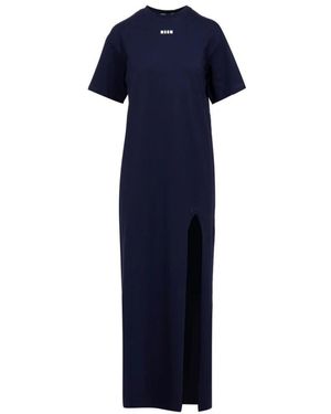 MSGM Blauwe Katoenen Jurk Met Geborduurd Logo