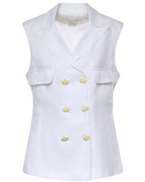 Genny Jassen ,Wit ,Leer Double-Breasted Pocket Vest - Blauw