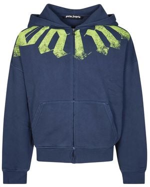 Palm Angels Hoodies & Sweatvesten ,Blauw ,Big Neck Logo Zip Loose Hoody