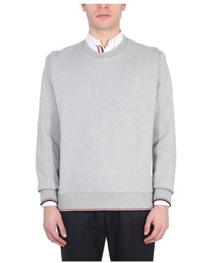Thom Browne Hoodies & Sweatvesten ,Grijs ,Katoen Sweatshirt Met 4Bar