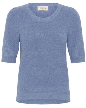 Cream Ronde Hals Gebreid - Blauw