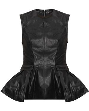 ROTATE BIRGER CHRISTENSEN Peplum Leren Top - Zwart