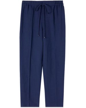 Oltre Cropped Linnenmix Broek - Blauw