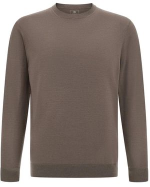 BOGGI Merino Woll Rundhals-Pullover - Braun