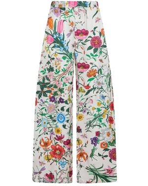 Gucci Broeken ,Veelkleurig ,Gedrukte Zijde Keper Broek - Blauw