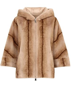 Betta Corradi Jassen ,Polyester Jas Met Imitatiebont En Capuchon - Bruin