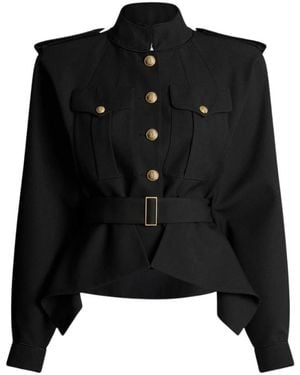 Balmain Jassen ,Zwart ,Leer Fitted Officer Jacket