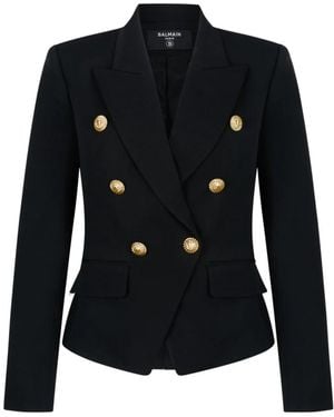 Balmain Jassen ,Zwart ,Wol Dubbelrijige Wollen Blazer