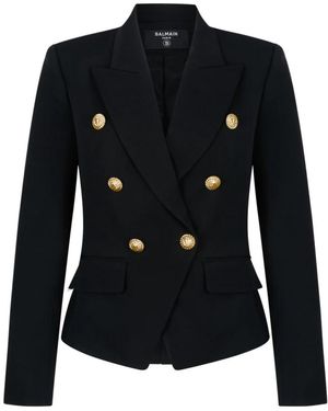 Balmain Jassen ,Zwart ,Wol Dubbelrijige Wollen Blazer