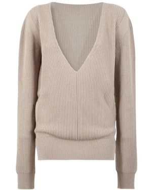 Rick Owens Truien & Vesten ,Wol Wol V-Hals Trui - Naturel