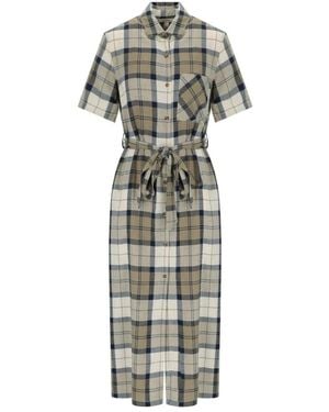 Barbour Kleedjes ,Veelkleurig ,Linnen Fern Tartan Midi Jurk - Grijs