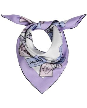 Prada Geprinte Zijden Twill Sjaal 55X55 - Blauw