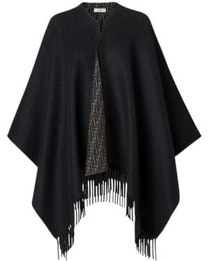 Fendi Jassen ,Zwart ,Wol Ff Zucca Poncho Van Wol En Kasjmier