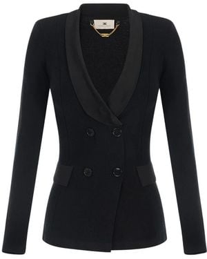 Elisabetta Franchi Jassen ,Zwart ,Polyester Gebreid Jasje Met Glanzende Viscose Details