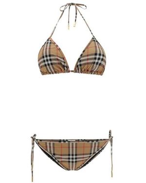 Burberry Badmode ,Bruin ,Vintage Check Triangle Bikini - Wit