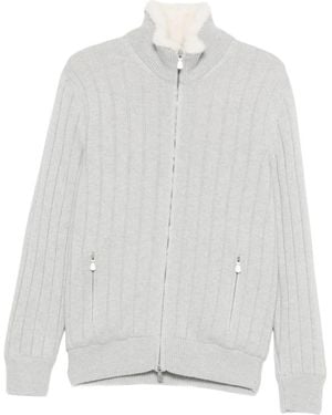 La Fileria Gebreid Vest Met Rits En Ribbels - Wit