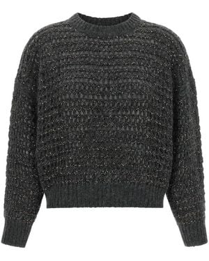 Brunello Cucinelli Truien & Vesten ,Grijs ,Wol Dazzling Braids Jersey