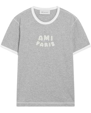 Ami Paris Ss Classic Fit T-Shirt Met Geborduurd Patch - Grijs